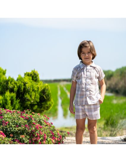 SHORT CUADROS GRIS/FLUOR